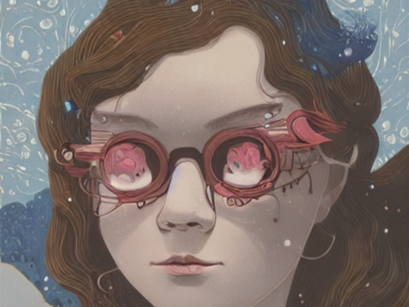 Fantasy style self portrait of the artist as a young woman, seeing the world creatively through rose colored glasses.